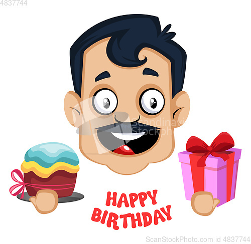 Image of Man is saying happy birthday, illustration, vector on white back