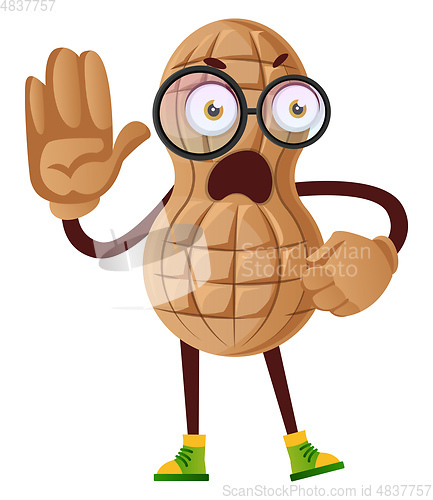 Image of Peanut with big hands, illustration, vector on white background.