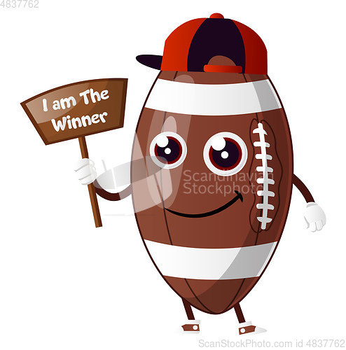 Image of Rugby ball is holding winner sign, illustration, vector on white