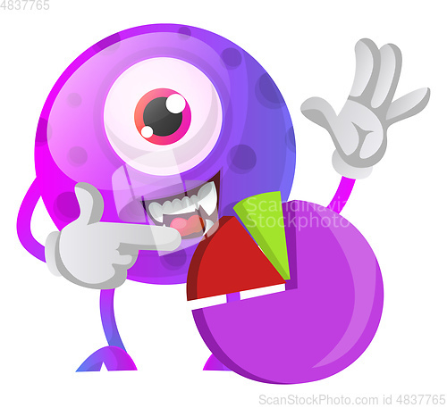Image of Purple monster with graphic sign illustration vector on white ba