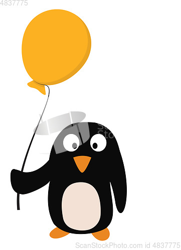 Image of Penguin with yellow balloon vector or color illustration