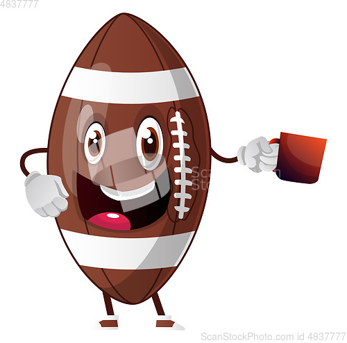 Image of Rugby ball is holding mug, illustration, vector on white backgro