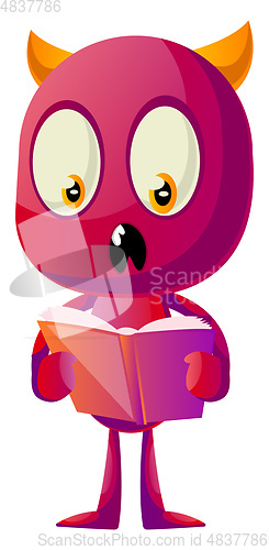 Image of Devil reading book, illustration, vector on white background.