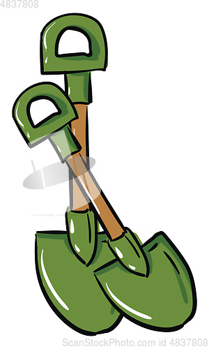 Image of Green crossed shovels with handles illustration vector on white 