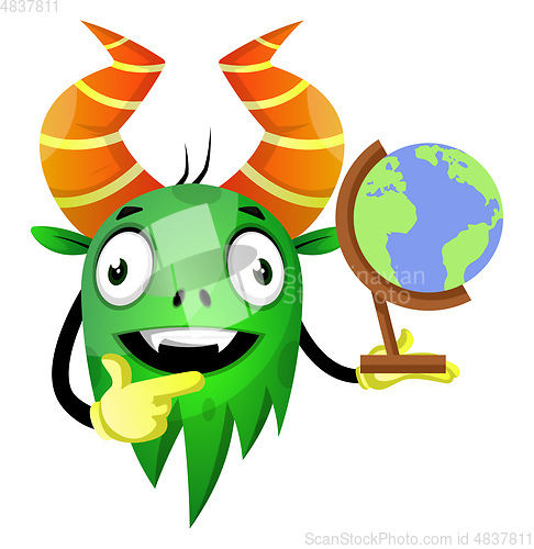 Image of Monster with globe, illustration, vector on white background.