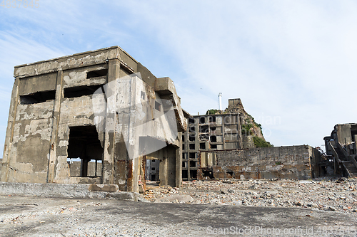 Image of Abandoned Battleship island of Gunkanjima in nagasaki city of Ja