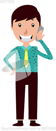 Image of Smiling young man talking on his phone illustration vector on wh