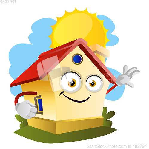 Image of House on a sunny day, illustration, vector on white background.