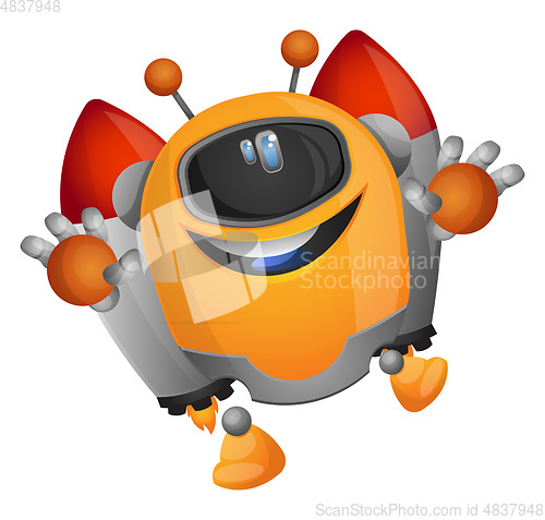 Image of Cartoon robot on a rocket propulsion illustration vector on whit