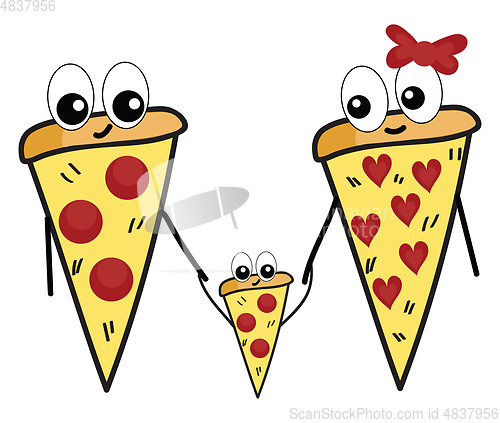 Image of A cute pizza family vector or color illustration