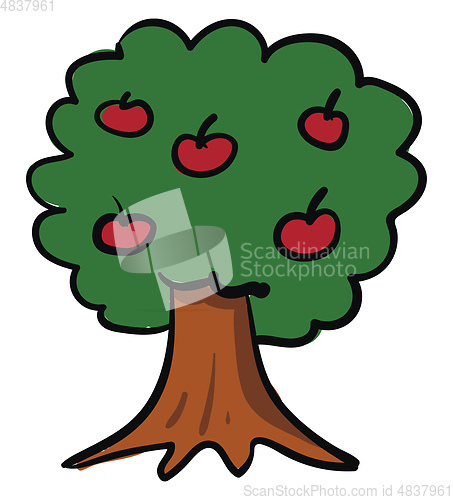 Image of A big apple tree vector or color illustration