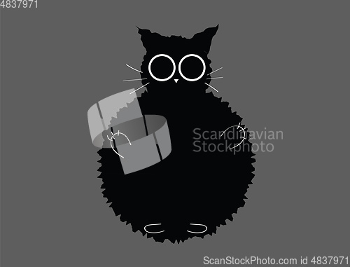 Image of Portrait of a black furry cat over a grey background vector or c
