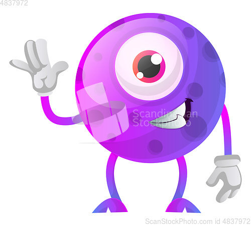 Image of Cute purple monster waving illustration vector on white backgrou