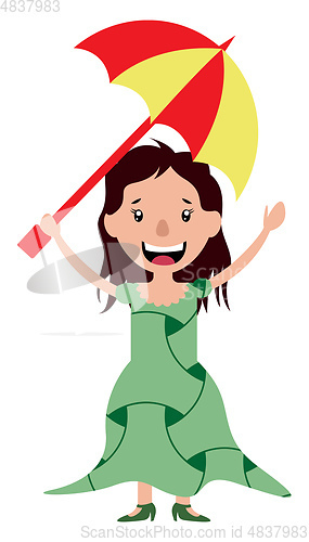 Image of Young woman holding an umbrella illustration vector on white bac