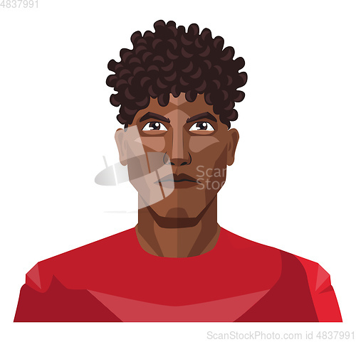 Image of Pretty guy wearing a red shirt and curly hair illustration vecto