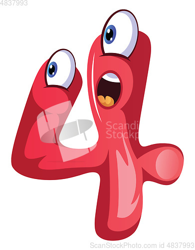 Image of Pink monster in number four shape illustration vector on white b