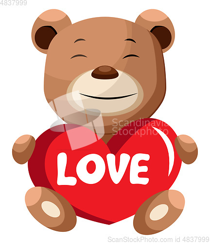 Image of Brown bear holding heart that says love illustration vector on w