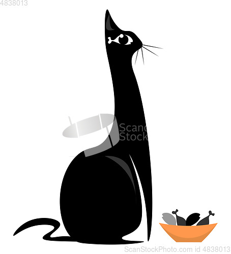 Image of Cat eating fishes vector or color illustration