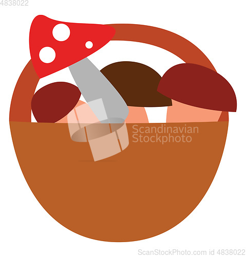 Image of Basket with mushrooms inside illustration vector on white backgr