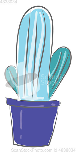 Image of cactus brooch in blue pot vector or color illustration