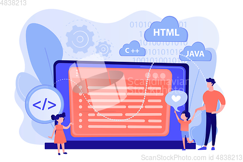 Image of Computer programming camp concept vector illustration.