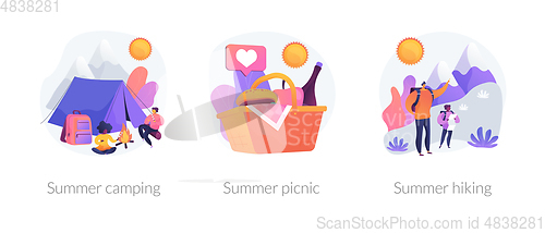 Image of Summer weekend activities vector concept metaphors.