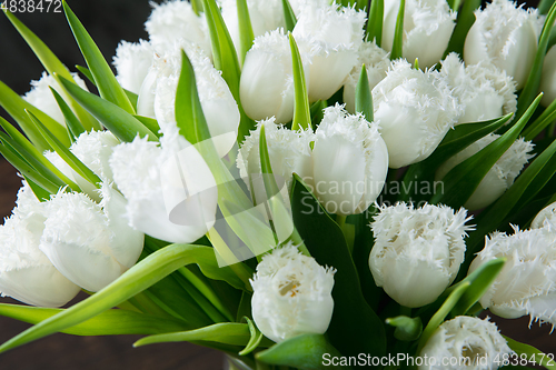 Image of Close up of fashion modern bouquet of different flowers on wooden background