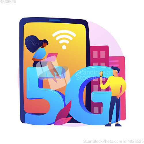 Image of Mobile phones 5G network abstract concept vector illustration.