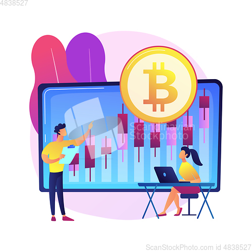 Image of Cryptocurrency trading desk abstract concept vector illustration.