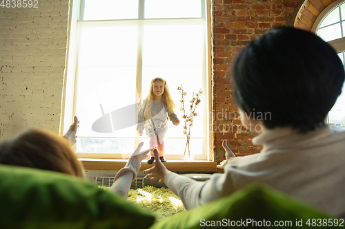 Image of Happy loving family. Grandmother, mother and daughter spending time together