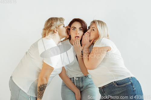 Image of Young women in casual clothes having fun together. Bodypositive concept.