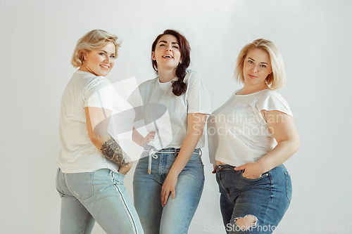 Image of Young women in casual clothes having fun together. Bodypositive concept.