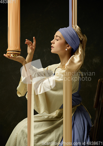 Image of Medieval young woman as a lady with a pearl earring, creative design, art vision