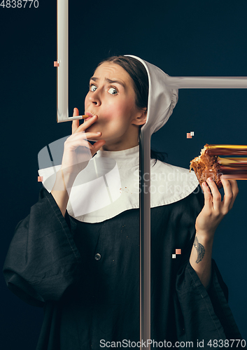 Image of Medieval young woman as a nun, creative design, art vision