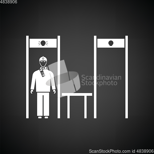 Image of Stadium metal detector frame with inspecting fan icon