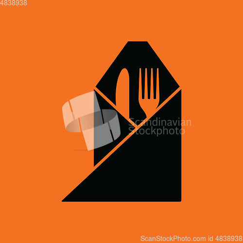 Image of Fork and knife wrapped napkin icon