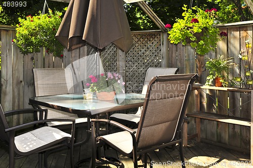 Image of Patio furniture on a deck