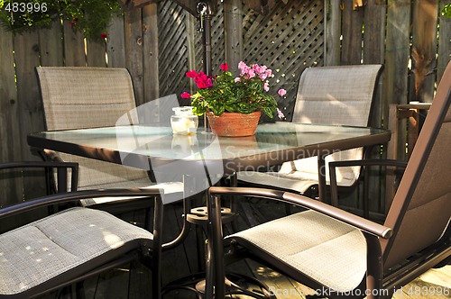 Image of Patio furniture on a deck