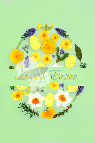 Image of Happy Easter Abstract Egg Shape with Eggs and Flora