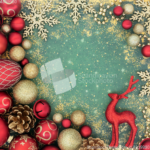 Image of Christmas Holiday Background with Reindeer and Baubles