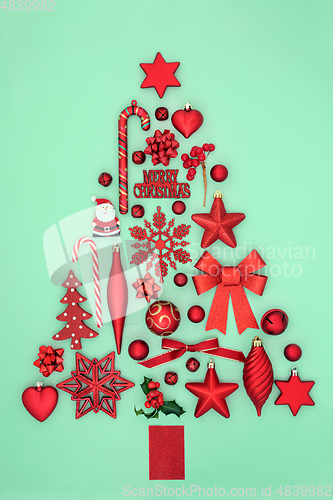 Image of Christmas Tree Shape with Red Bauble Objects