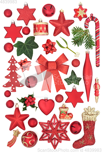 Image of Red Christmas Baubles and Winter Flora Collection