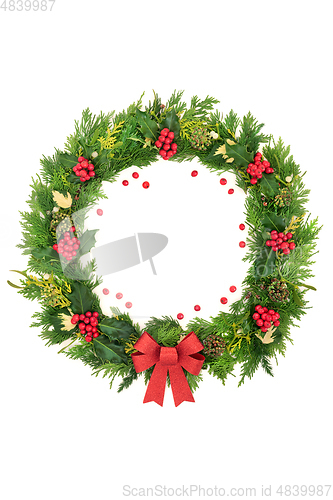 Image of Abstract Christmas Wreath with European Holly and Flora