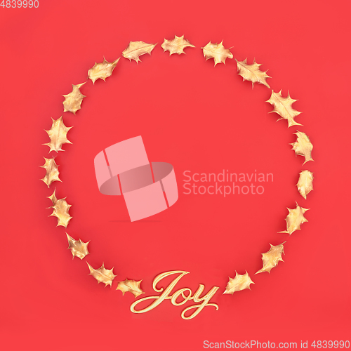 Image of Joy at Christmas Wreath with Gold Holly Leaves