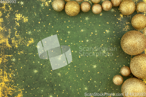 Image of Christmas Gold Bauble Background Composition