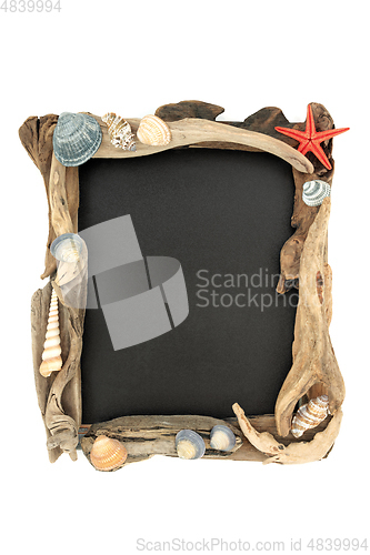 Image of Driftwood and Seashell Background Border Composition