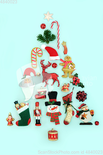 Image of Christmas Tree Shape with Retro Baubles Food and Flora