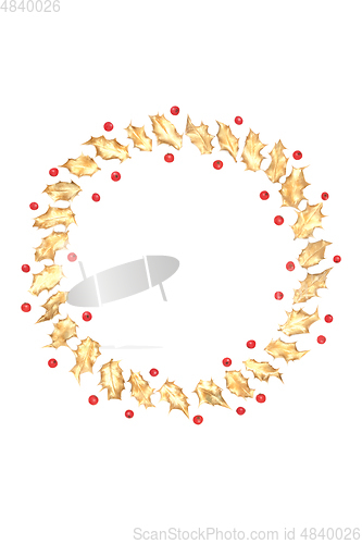 Image of Christmas Wreath of Gold Holly and Berries