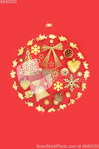 Image of Abstract Christmas Round Tree Decoration with Gold Objects