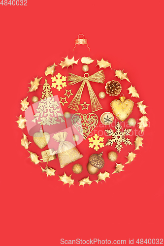 Image of Abstract Christmas Round Tree Decoration with Gold Objects